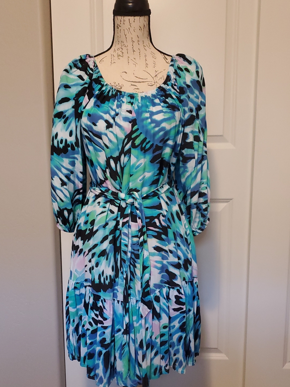 Tommy Bahama Womens Leopard Monarch Off the Shoulder Tiered Dress M
